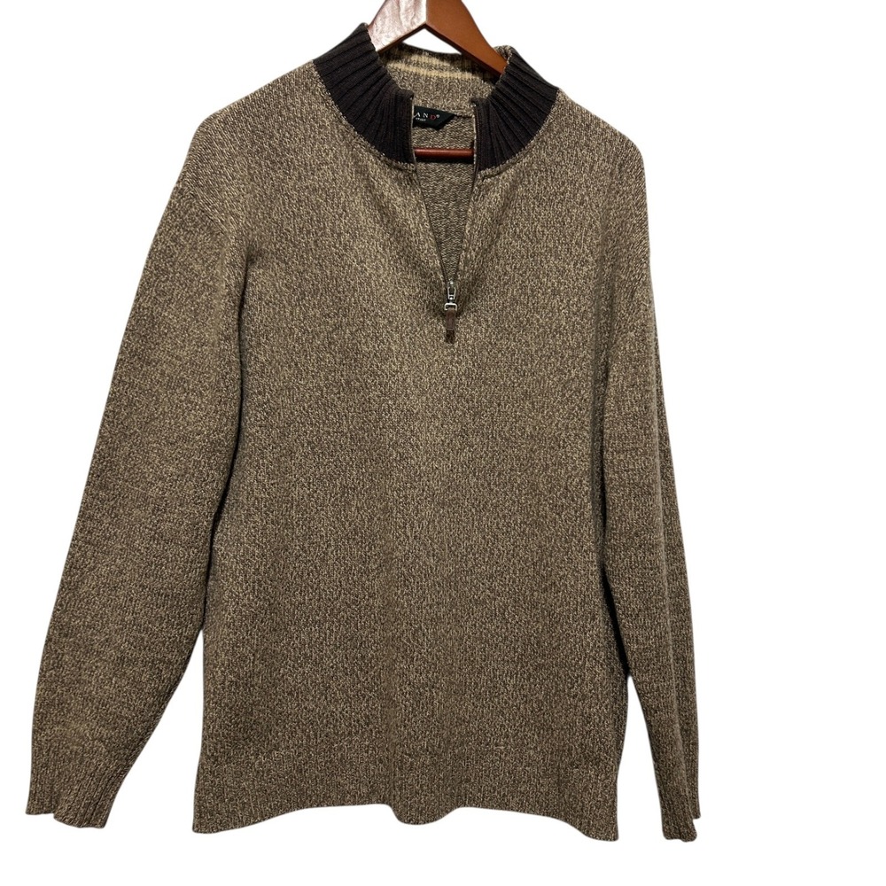 VTG Iceland Men Quarter Zip Sweater XL Brown Wool Italy Made Minimalist Capsule